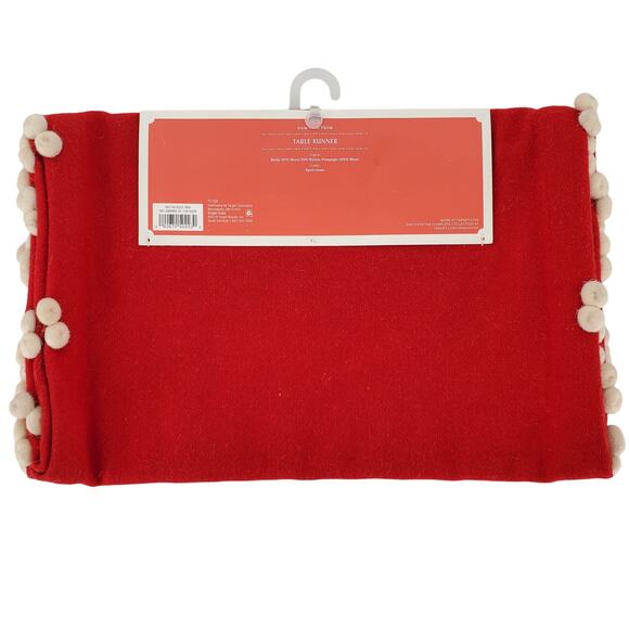 Opalhouse Red Pom Pom Trim Table Runner 14in x 72in New - Picture 2 of 4